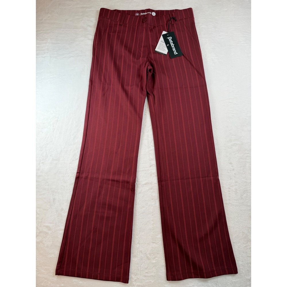 Betabrand Dress Pant Yoga Pants Burgundy Red Pinstripe Straight Leg W0104-STS L